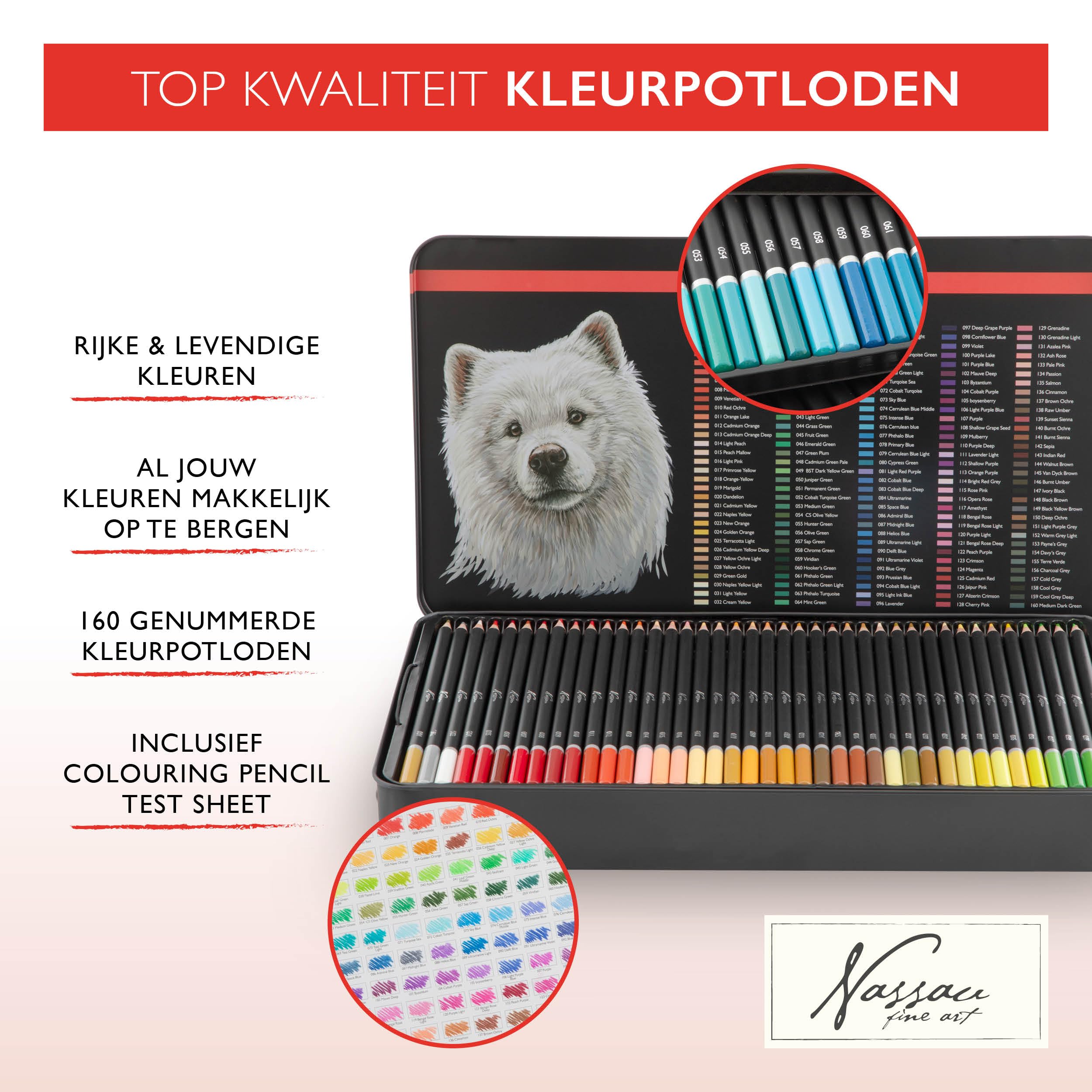 VAN NASSAU FINE ART Professional 160-teilige Buntstifte set in einer Präsentationsbox aus Blech | Holzstifte Zeichenset | Hochwertige Farbminen | für Kinder und Erwachsene