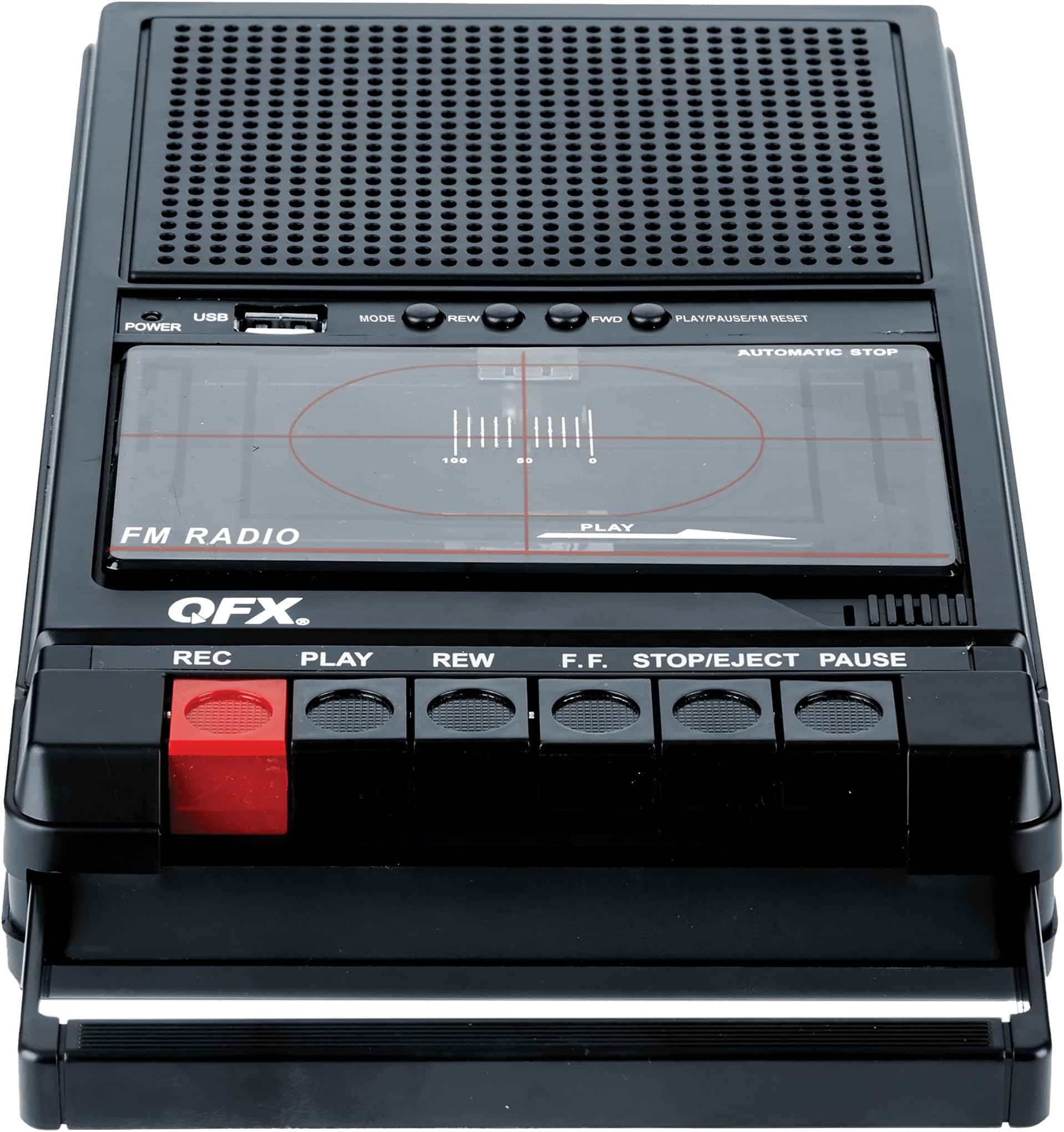 QFX RETRO-39 Portable Shoebox Cassette Tape Recorder – USB to Cassette Recording, Built-in Microphone, 3.5" Bluetooth Speaker, FM Radio, MP3 Playback, Line-in/Out, AC/Battery Powered