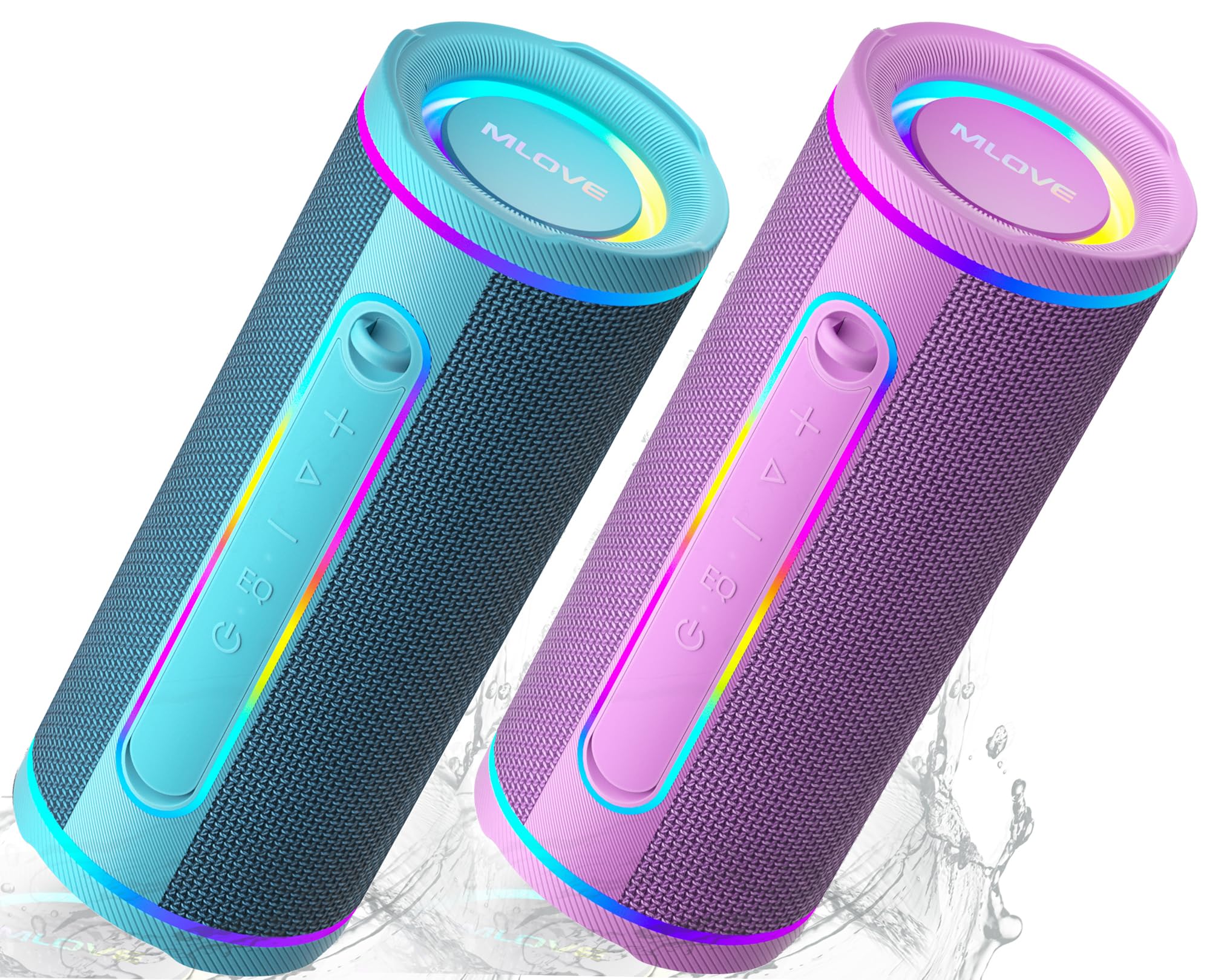 MLOVE E80 Portable Speakers Bluetooth Wireless with IPX7 Waterproof, Led Lights, Aux Input, Micro SD Card Slot, TWS, Bass Boost - Blue & Purple