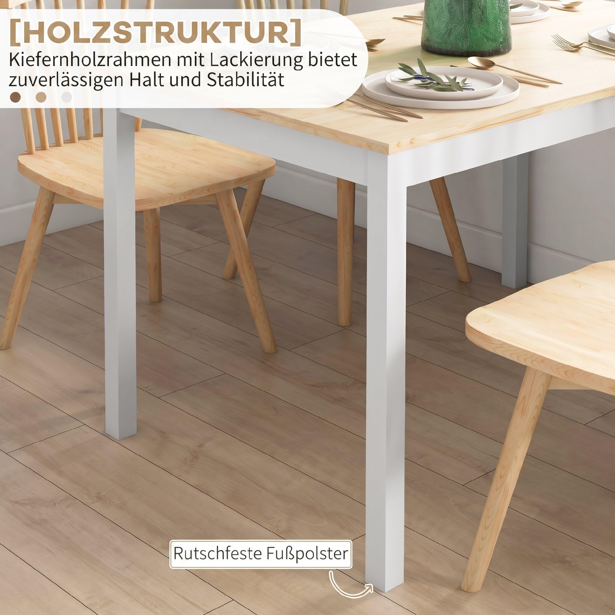 HOMCOM Stół kuchenny i jadalniany dla 4 osób, 120x75 cm naturalny
