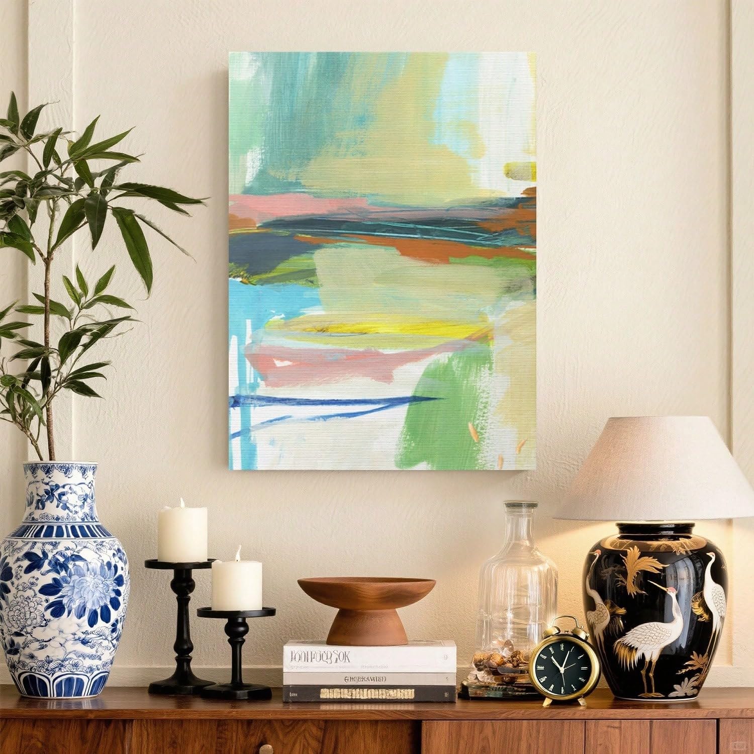 TZKBDMA Modern Abstract Geometric Wall Art - Framed Gallery Canvas Painting Ink Canvas Horizontal/Vertical Lines For Living Room(21x30cm/Without frame)