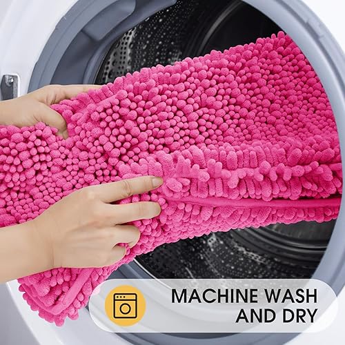 Miniatura 6 de Juego de 3 alfombras de baño extragrandes de color rosa brillante, ultra suaves, gruesas y absorbentes, tapete de baño de felpilla antideslizante