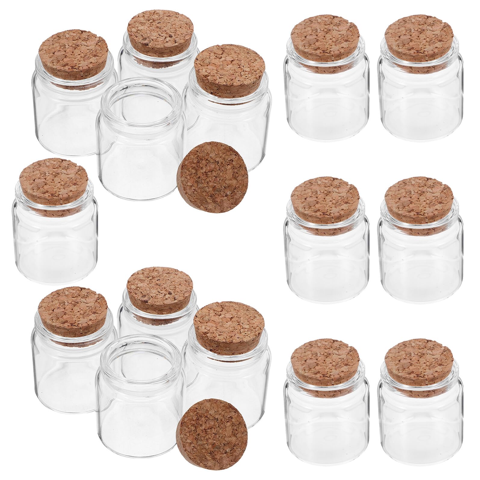 15 Mini Bottiglie di Vetro Decorative da 50 Ml con Tappo in Sughero Piccoli Barattoli per Bomboniere e Messaggi per Fai da Te Decorazioni Matrimonio e Regali Creativi