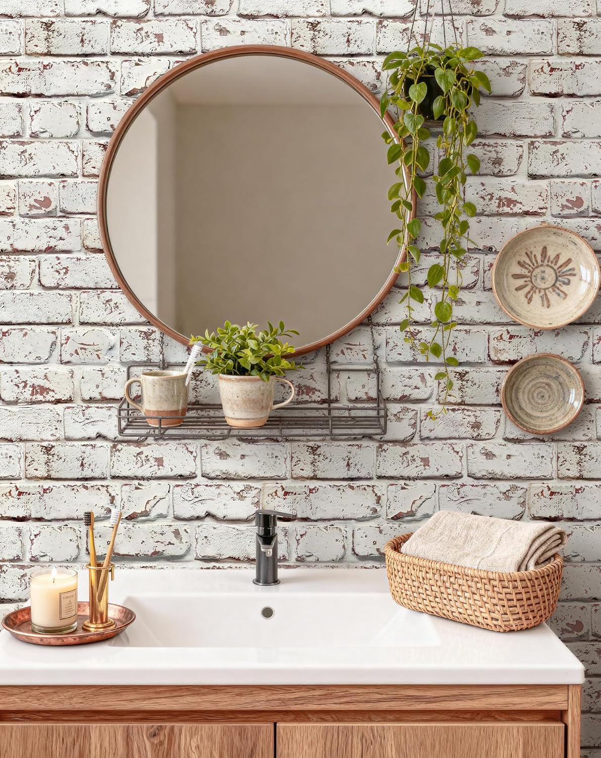 White Brick Wallpaper Peel and Stick Faux Rustic Brick Contact paper 590inL 17.3inW Self Adhesive Removable Wallpaper for Bedroom Fireplace Kitchen Backsplash Waterproof Contact paper for Walls
