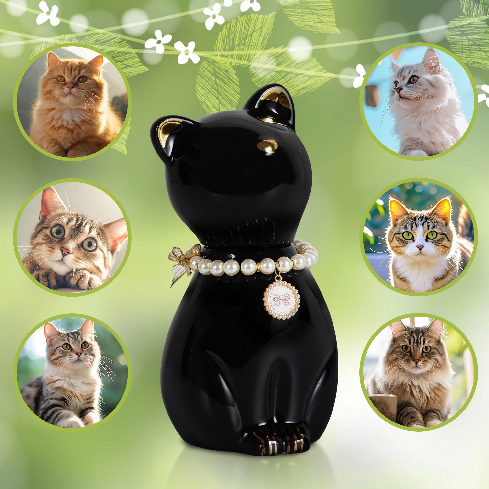 Urna para gatos para cenizas, urnas para gatos, urnas para cenizas, cenizas de gato negro, urnas para gatos con collar de gato (8 kg)