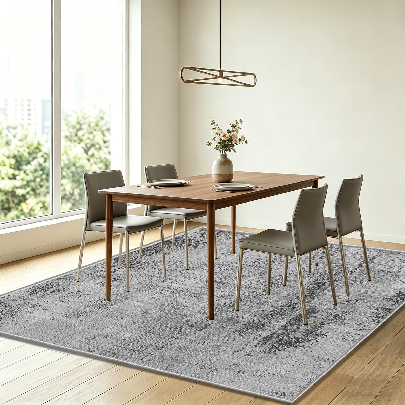 WUTONG Tappeto Salotto 160x230cm,Grigio Moderno Morbido Tappeto Camera da Letto Lavabile,Astratto Pelo Corto,Antiscivolo per Soggiorno Ufficio Cucina