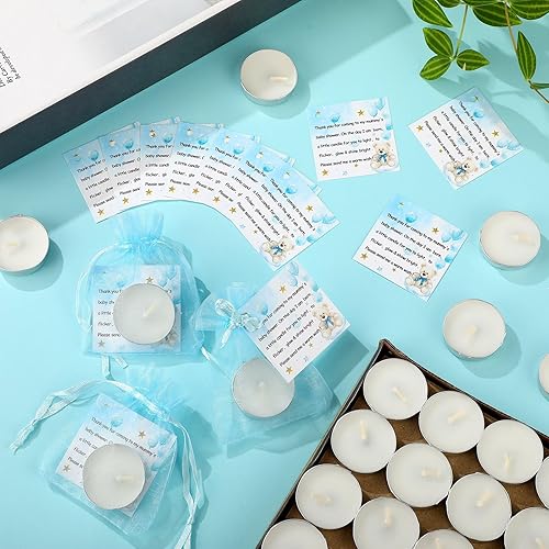 Miniatura 7 de Sosation 50 juegos de velas de baby shower para invitados, 50 velas de té, 50 etiquetas de agradecimiento y 50 bolsas de regalo de devolución para