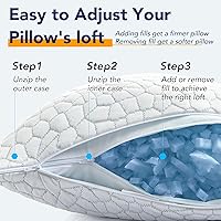 Vista 9 de QUTOOL - Almohada hipoalergénica, espuma viscoelástica, gel triturado, sistema enfriado, relleno regulable, firme, funda de bambú extraíble lavable