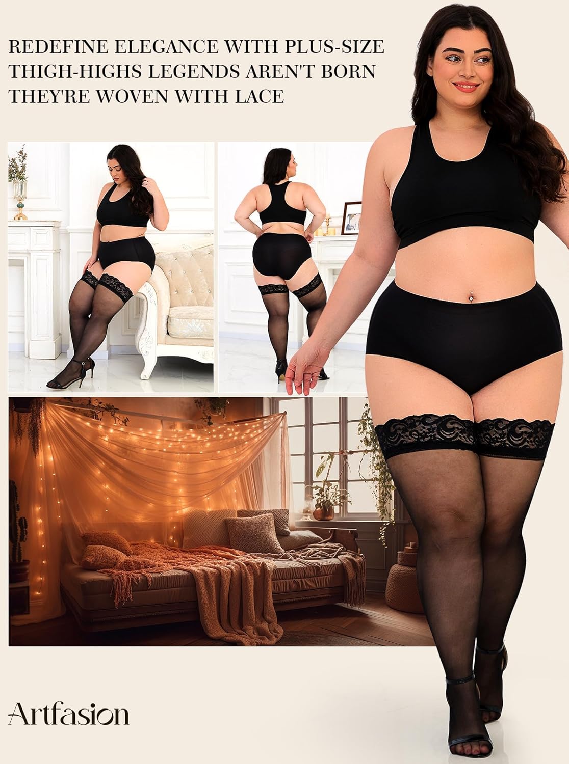 Artfasion Womens Plus Size Stockings: Lace Stay Up Sheer Pantyhose Anti-Slip Lingerie Stockings for Curvy Female Gifts - Image 5