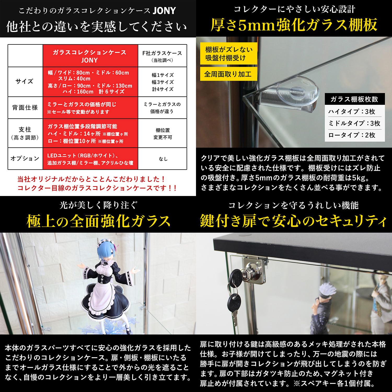 Amazon.co.jp: ガラスコレクションケース JONY ジョニー 背面ミラー