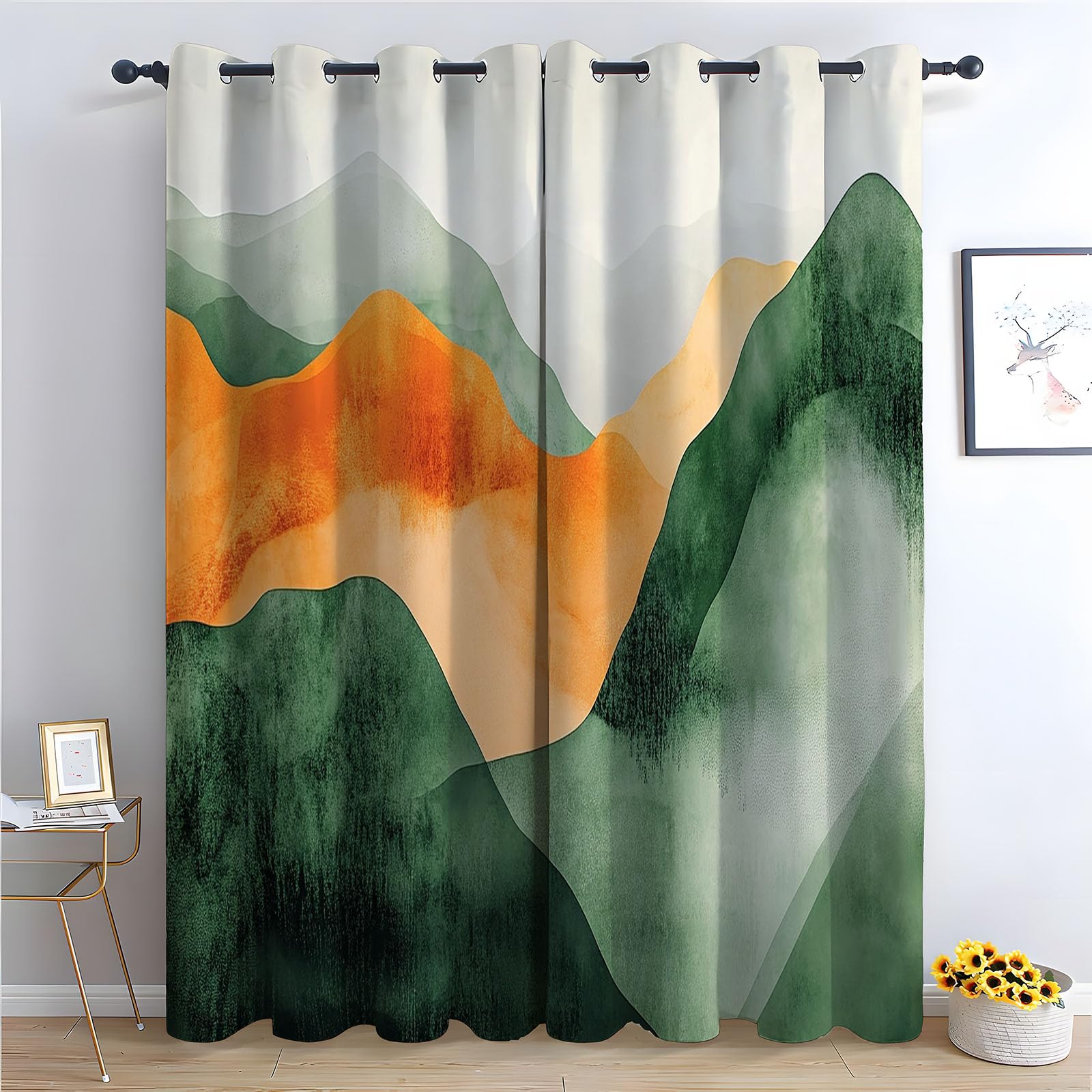 WQBQKKX Abstract Line Blackout Curtains for Living Room Bedroom Geometric Eyelet Curtain Botanical Thermal Insulated Noise Reducing Drapes Window Treatment-52 W x 72" L (Pack of 2)