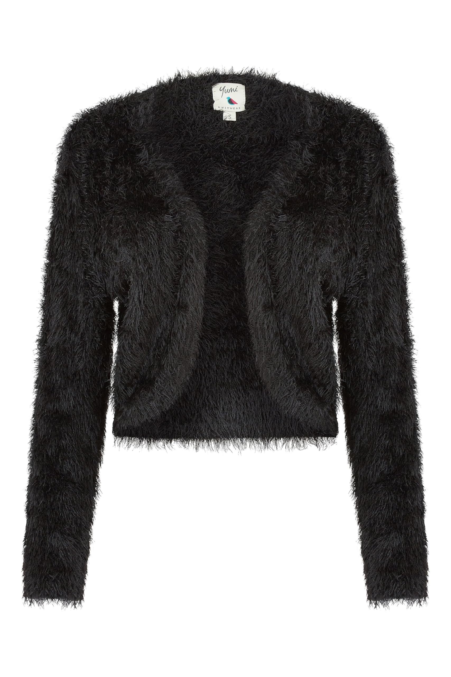 Yumi Women's Black Eyelash Knit Bolero (Uk, Alpha, L, Regular, Regular, )