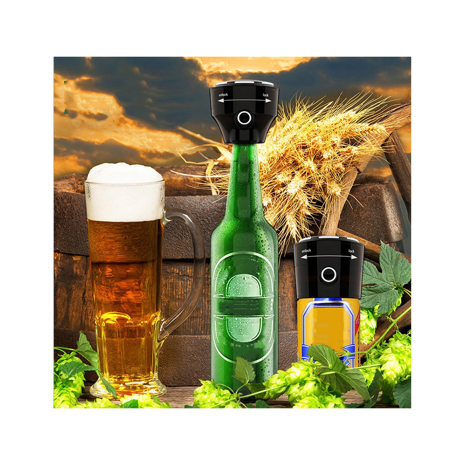 YJSG Beer Foam Machine, 2-in-1 Beer Foaming Device, Wine Decanter Set, Portable Family Gathering Wine Maker, Christmas, for Canned and Bottled