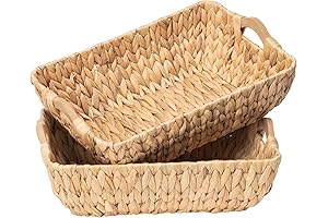 FairyHaus Natural Hand Woven Water Hyacinth Storage Basket Set