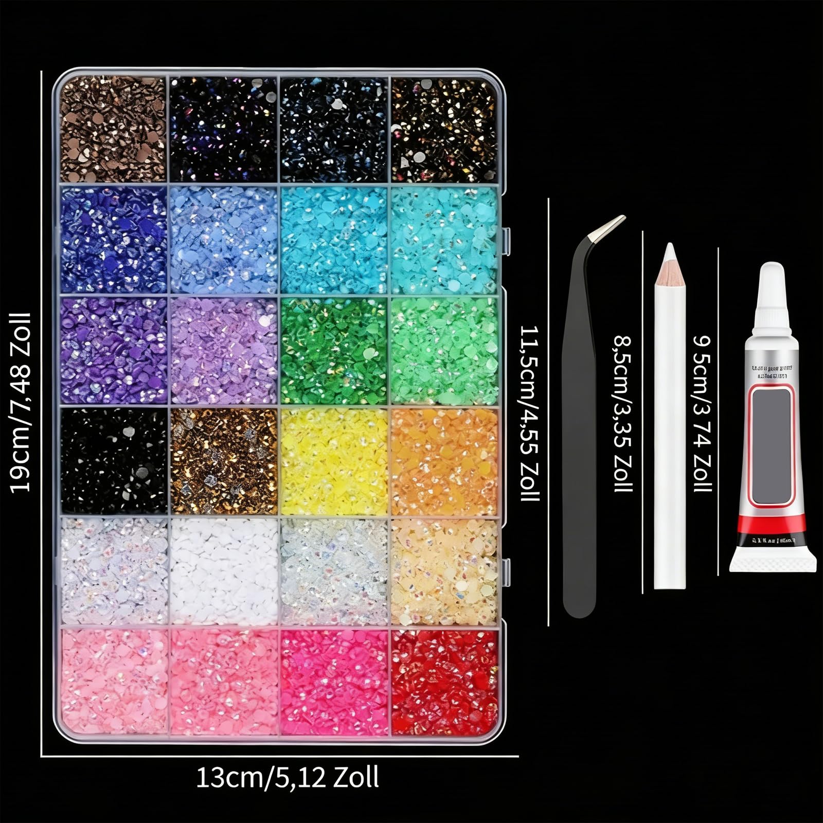 Bedazzling Lot de 20 000 pierres à paillettes, 24 couleurs, avec colle, pour ongles, breloques et travaux manuels, pierres à paillettes, pour bricolage, décoration DIY
