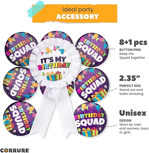 Miniatura 4 de CORRURE 9 pines de botón de cumpleaños, pines de fiesta de 2.35 pulgadas para escuadrón, insignias unisex para cumpleaños 18, 21, 25, 30, adultos,