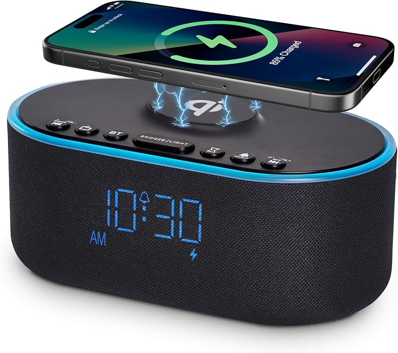 Radio despertador de carga inalámbrica certificada Qi Odokee para dormitorio