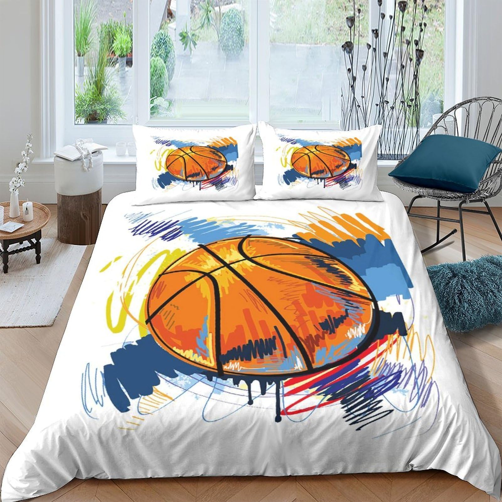 Ctjqhvkz Style-7 3D Printed Basketball Graffiti Fitted Sheet Microfiber Soft Art Splash Bed Cover For Bedroom Guest Room Dorm Mattress Decor Single（135X200cm）