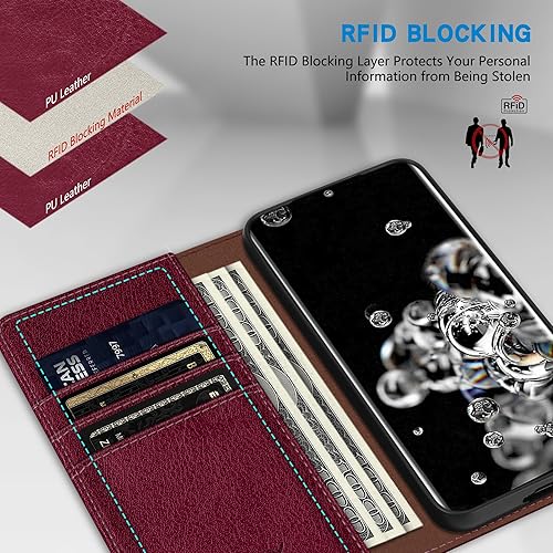 Miniatura 81 de ZZXX Funda tipo cartera para Samsung Galaxy S20 con bloqueo RFID, soporte de ranura para tarjetas, funda protectora de cuero magnético fuerte