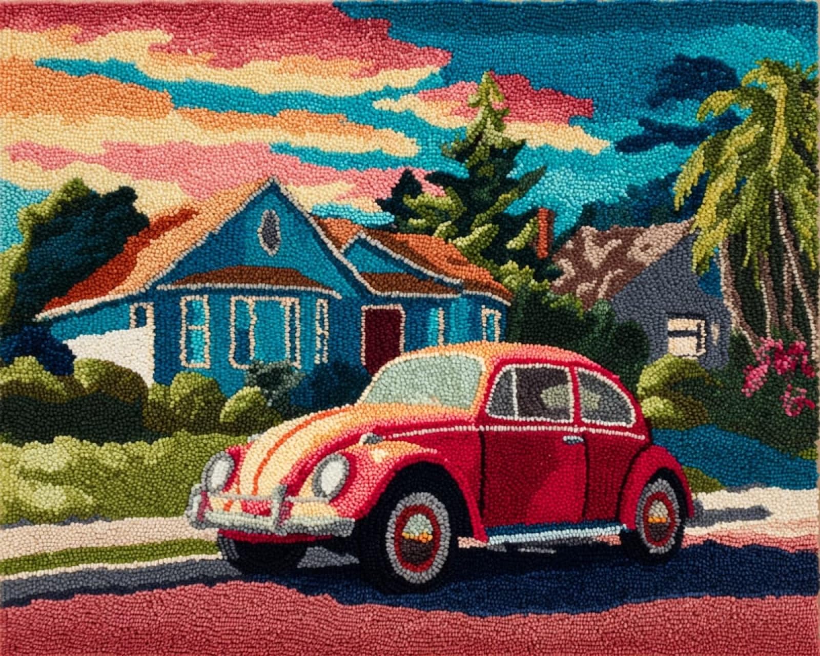 Wallphantom Latch Hook Rug Kits for Adult,Retro Cars,DIY Rug Crochet Making Kits with Pre-Printed Canvas and Latch Hook Tool and Enough Yarn,55x75cm