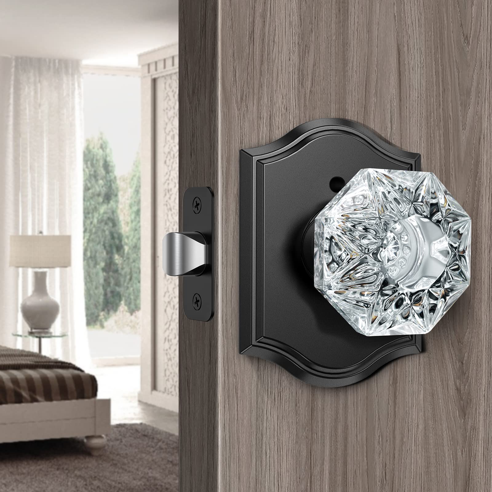 Matte Black Glass Door Knobs with Privacy Lock -8