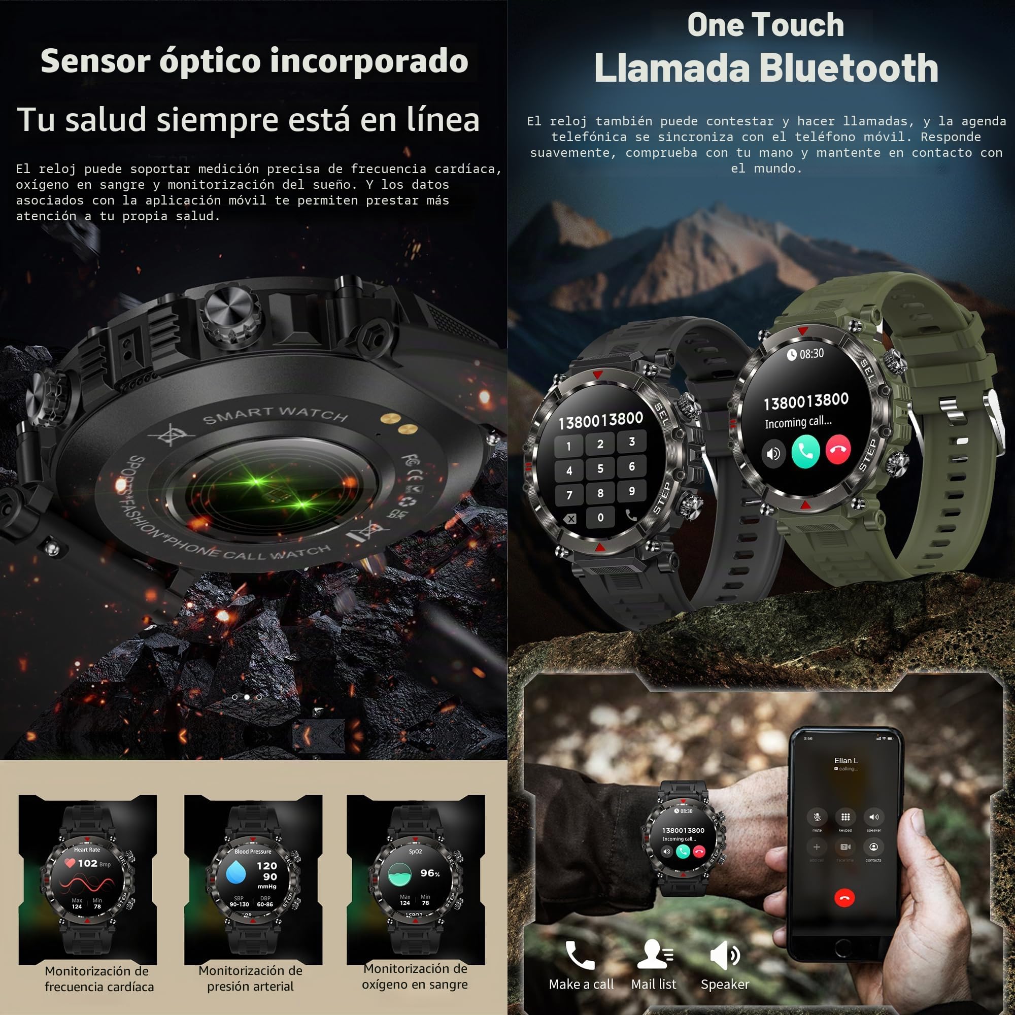 1,39" AMOLED Reloj Inteligente Hombre con Llamada y Whatsapp, 5ATM Impermeable Reloj Smartwatch 123 Deportivo Hombre con Monitor Sueño, Oxígeno Sanguíneo, Podómetro, Pulsómetro Android iOS (Gris)