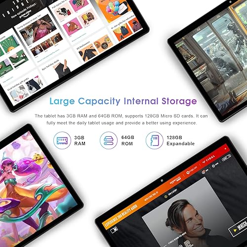 Vista 4 de Tablet Android de 10 pulgadas, Android 12, procesador de cuatro núcleos, 3 GB de RAM, 64 GB, ROM, tabletas Android de 10.1 pulgadas, tableta