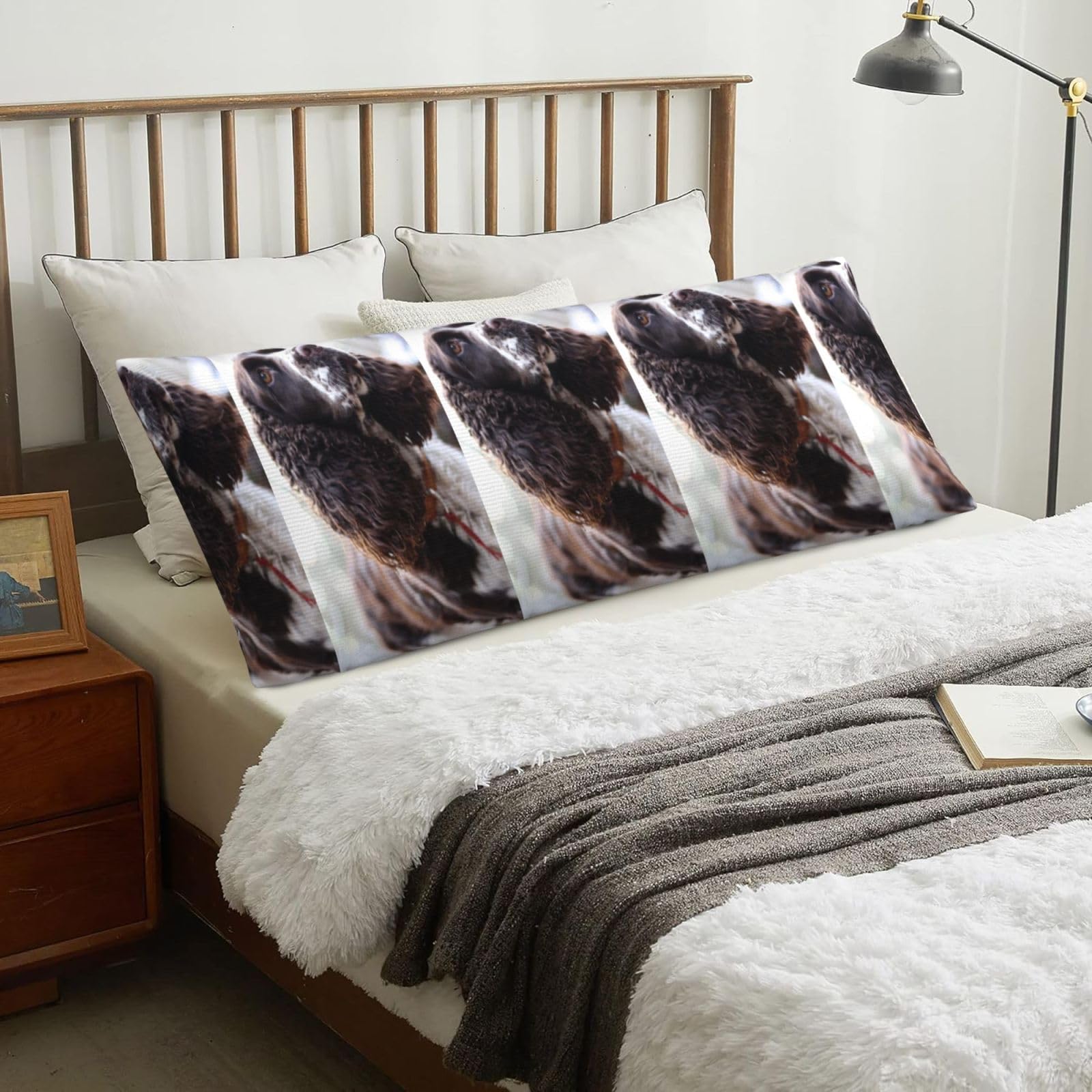 English Cocker Spaniel Brownish White Curly Dogs, Body Pillow Cover with Zipper,Long Body Pillowcase 20 x 60 in