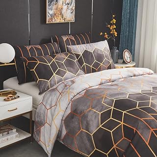 Dencalleus Grey Geometric Bed Linen Set, Duvet Cover 220 x 240 cm with 2 x Pillowcases 50 x 70 cm, Soft Bedding Set 3-Piece Cuddly Bedding Set with Zip, Light Grey, Grey