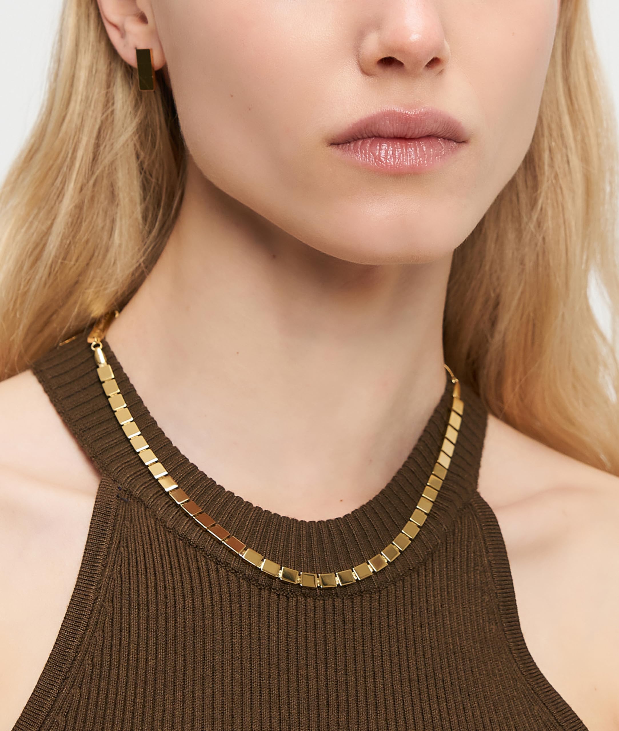LIEBESKIND BERLIN Damen Schmuck – Kette, Armband und Ohrringe aus Edelstahl - ein schimmerndes Spiel aus rechteckigen Plättchen in Silber, Gold & Roségold