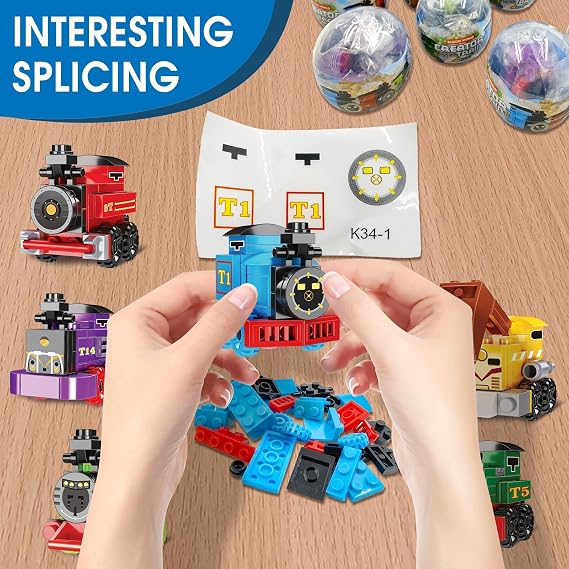 Mini Building Block Sets, 12PCS Vehicle Train Toys Building Blocks, 6 in 1 STEM Toys Eggs Building Sets, Party Favors for Kids Goodie Bags Prizes Birthday (Vehicle Train)