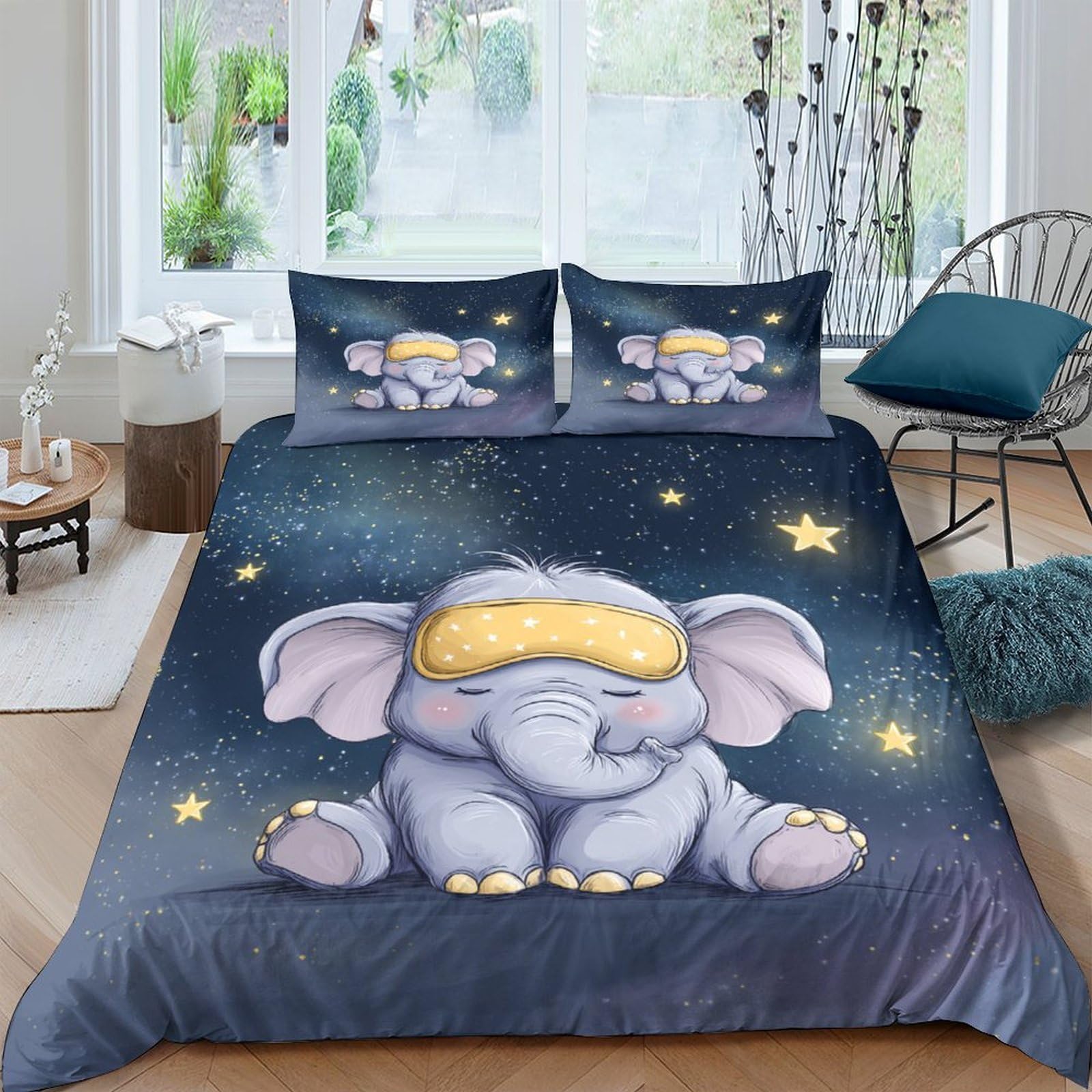 Ctjqhvkz Style-7 3D Printed Cartoon Elephant Fitted Sheet Microfiber Soft Breathable Night Sky Bed Cover For Bedroom Dorm Mattress Protection Decor Single（135X200cm）