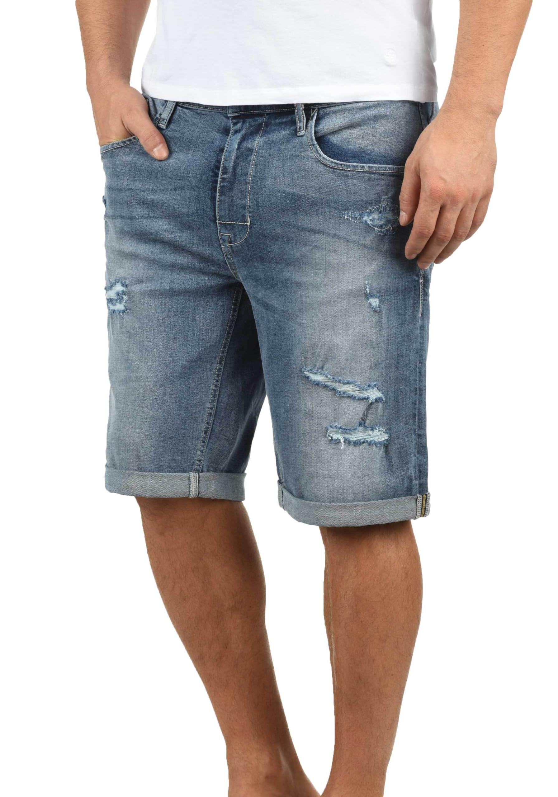 Blend Deniz Herren Jeans Shorts Kurze Denim Hose im Destroyed-Optik aus Stretch-Material Regular Fit