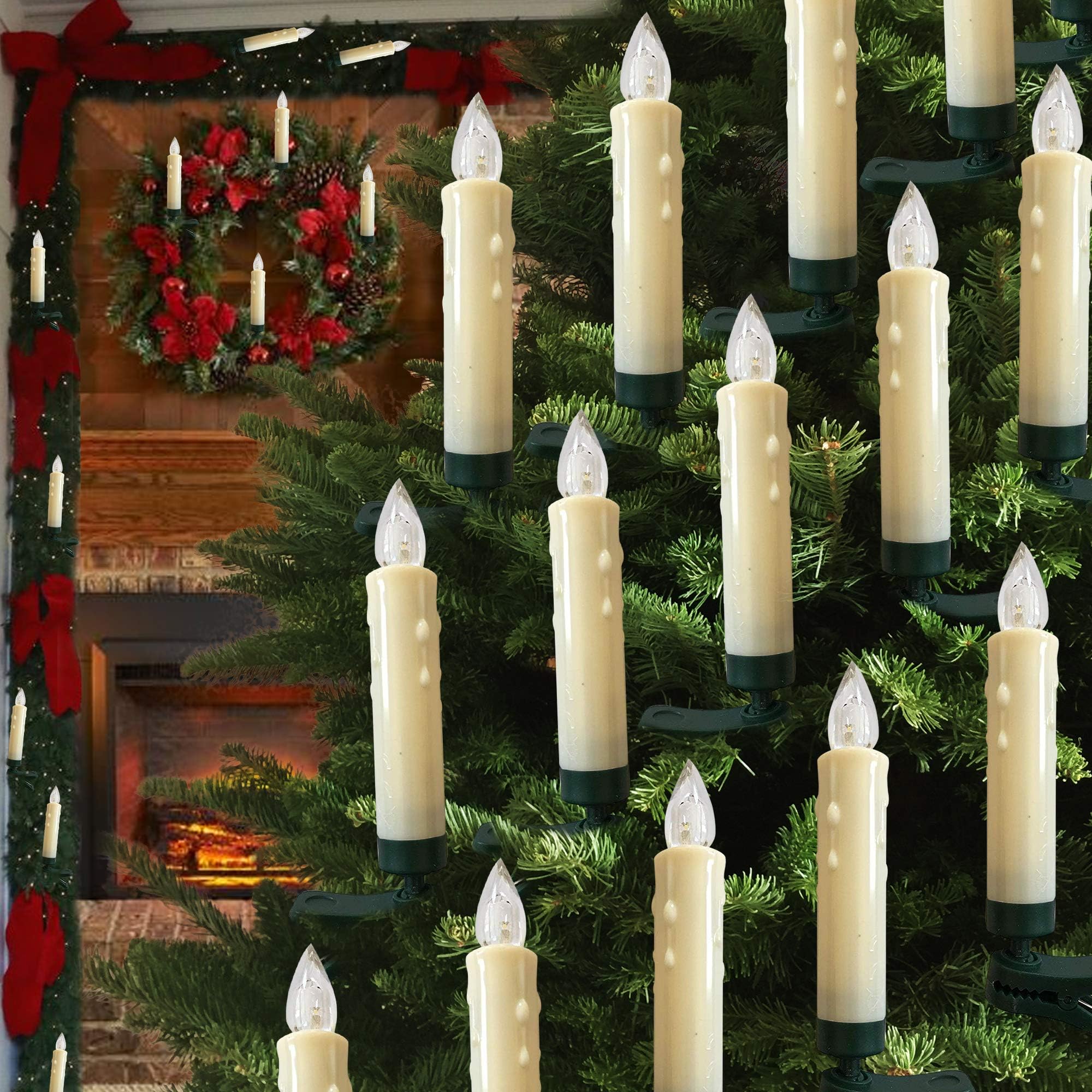 Hoolees' 10Pcs LED Christmas Tree Candles, Wireless, Flameless, Flickering, Removable Clips-on, TUV Listed, Remote Control, for Tree, Wreath Decorations.(Ivory)