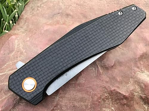 Miniatura 5 de TACTICAL GEARZ Cuchillo de bolsillo de fibra de carbono de alta calidad, TG Aten! Losas gruesas de fibra de carbono. Hoja de acero afilada D2.