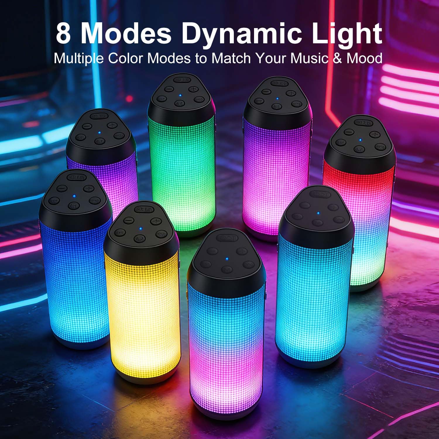 Altoparlante Bluetooth, altoparlante wireless portatile con suono forte stereo HD, luci LED RGB, tempo di riproduzione 36 ore, accoppiamento surround TWS, impermeabile IPX4, BT5.3 con AUX, per esterni