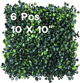 Grass Wall Panels 6 Pcs 10"x 10" Artificial Boxwood Greenery Wall Backdrop Privacy Hedge Grass Wall Backdrop Panels UV Protected for Indoor Outdoor Garden Backyard Party