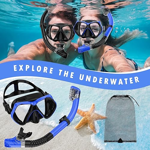 Miniatura 7 de Equipo de esnórquel para adultos, juego de esnórquel máscara de buceo, gafas de natación para adultos con cubierta de nariz, vidrio templado HD
