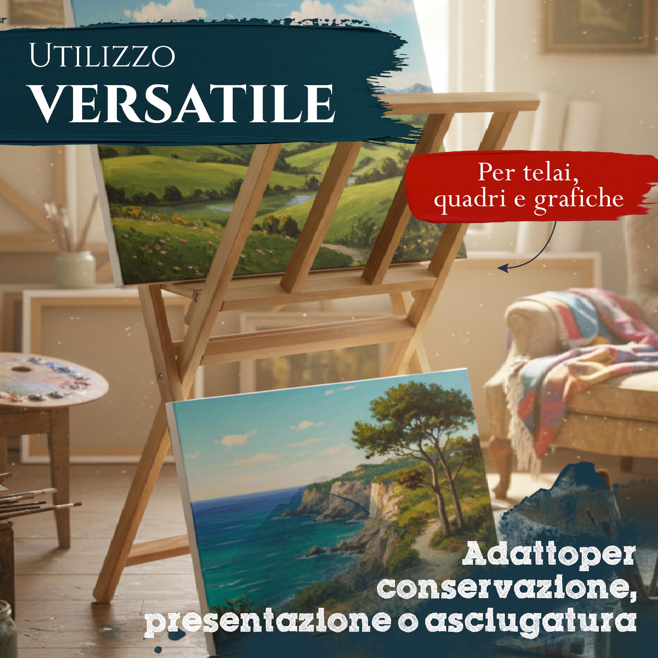 Artina Portatele portaquadri e porta poster - pregiato legno massello di faggio 65x48x71cm - per artisti e collezionisti