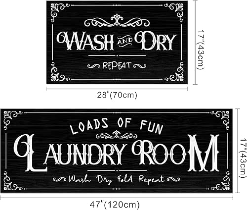 Miniatura 3 de Juego de 2 alfombras para lavandería, antideslizantes, para decoración de lavandería, alfombras lavables para baño, cocina, 17 x 28 + 17 x 47