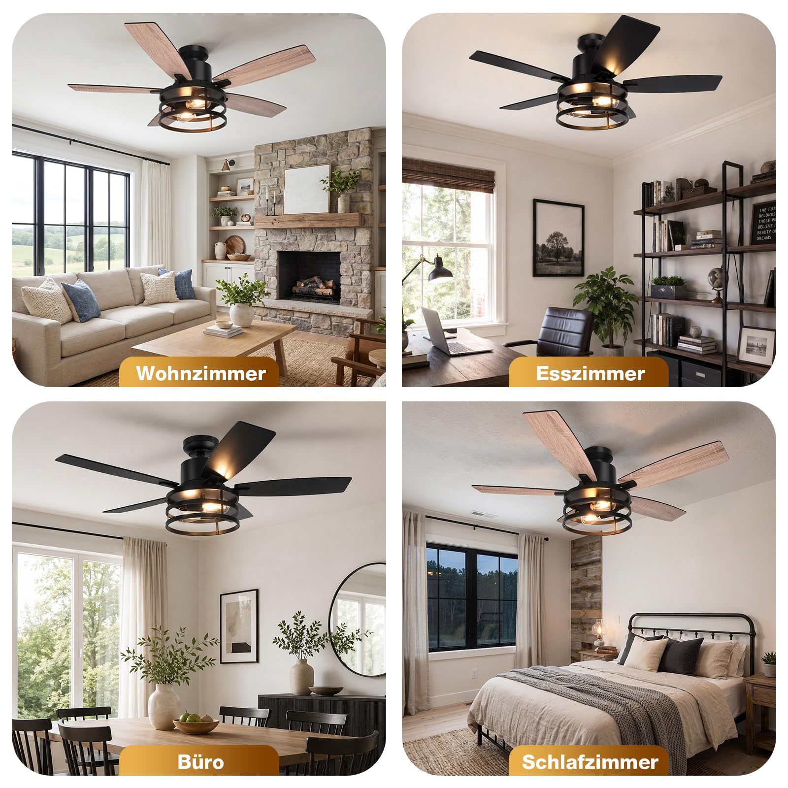 132cm Deckenventilator mit Beleuchtung Doppelseitige Flügeln, Leise Deckenlampe mit Ventilator, Fernbedienung Timer, 6 Geschwindigkeiten DC Motor Umkehrbar, 2700K, für Schlafzimmer Wohnzimmer