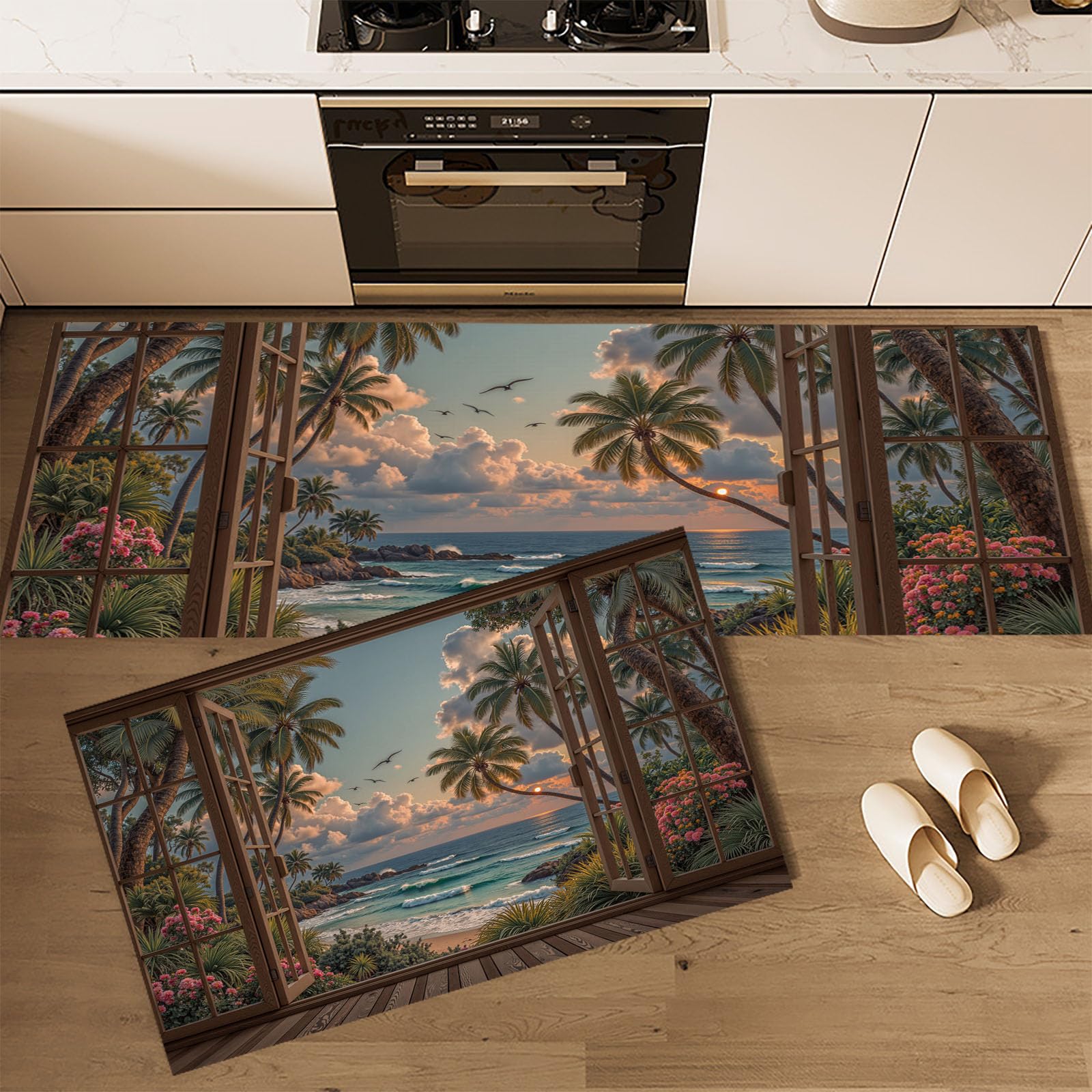 Tapis de sol anti-fatigue cuisine vagues ocean lot 2 tapis antiderapants 40x60 40x120 couloir