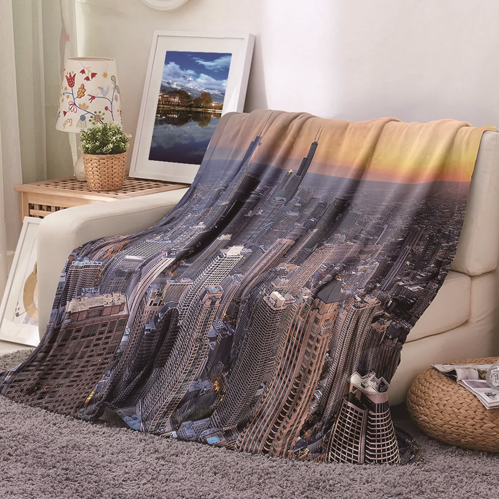 Plaid polaire en flannel KnSam 180x240cm couverture ville