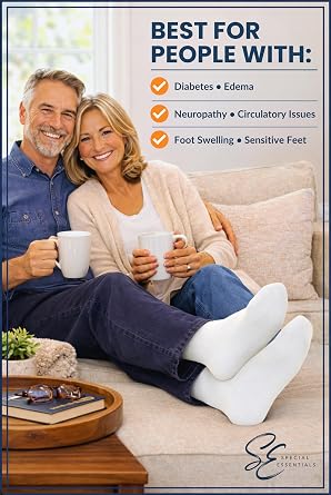 Special Essentials Diabetic Socks for Men & Women 12 Pairs of Non-Binding Moisture-Wicking Neuropathy Socks Crew Length