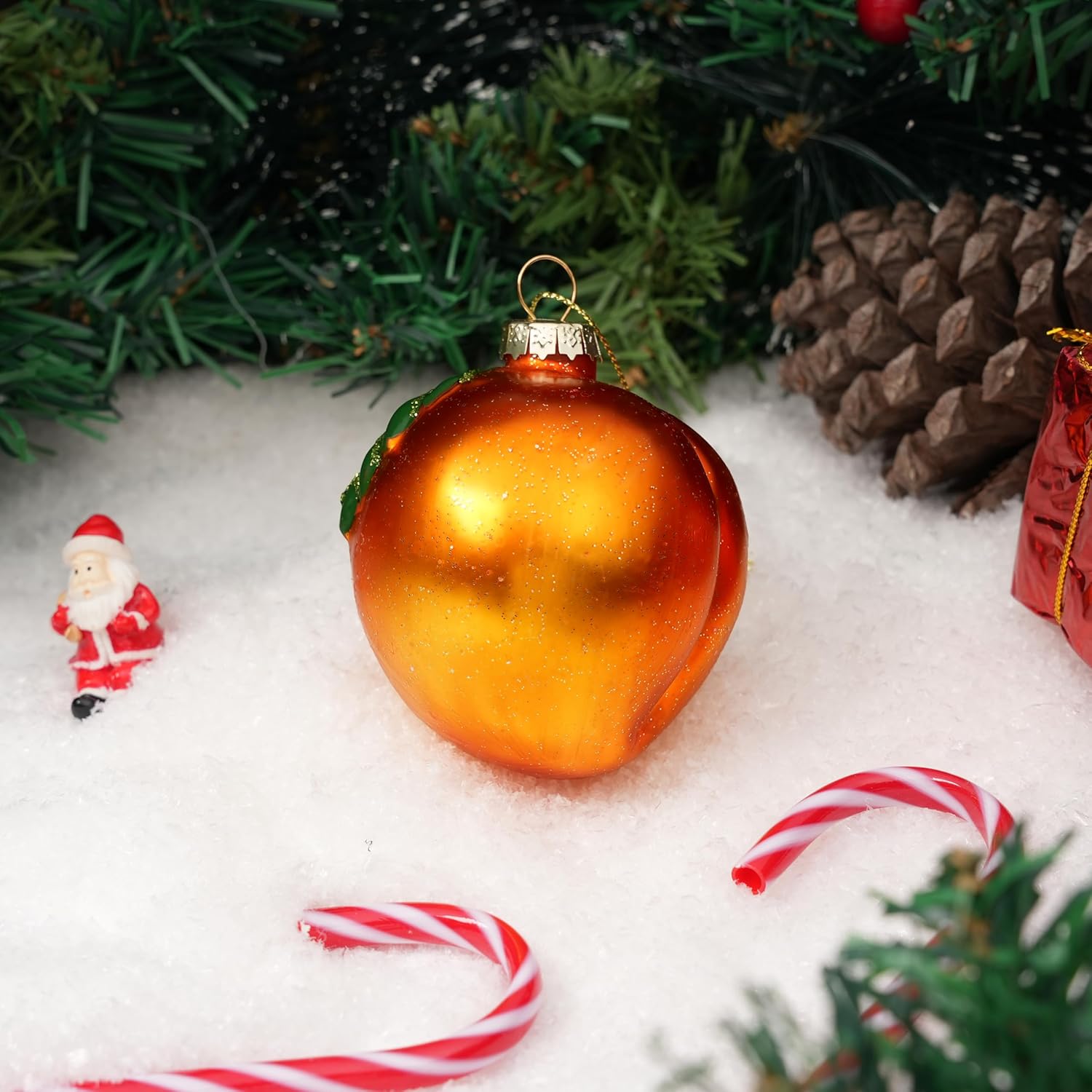 Joiedomi Peach Mini Christmas Ornaments, Fruit Blown Glass Small Ornament for Christmas Tree Hanging Outdoor Decorations Indoor, Xmas Party Favors Supplies Cute Presents Gifts - Image 6