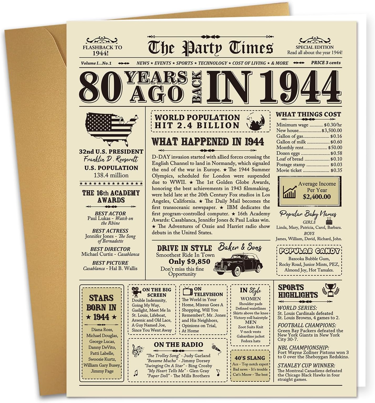 Ogeby Funny 80th Birthday Gifts for Women Men, Jumbo 80th Birthday Card for Dad Mom Grandma, Gifts for 80 year old woman, Vintage Back in 1945