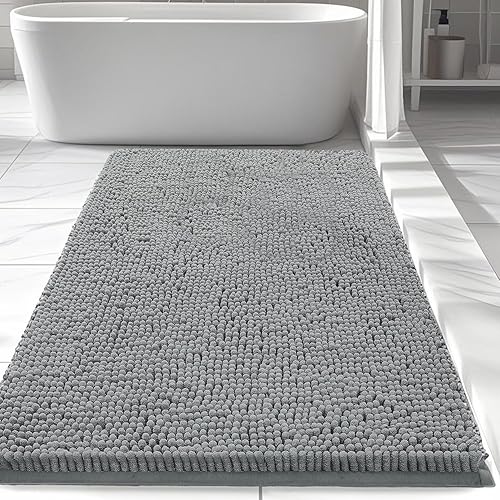 Alfombras de baño de felpilla gruesa y suave, absorbente, antideslizante, lavable, de secado rápido, 24 x 17 pulgadas, color gris
