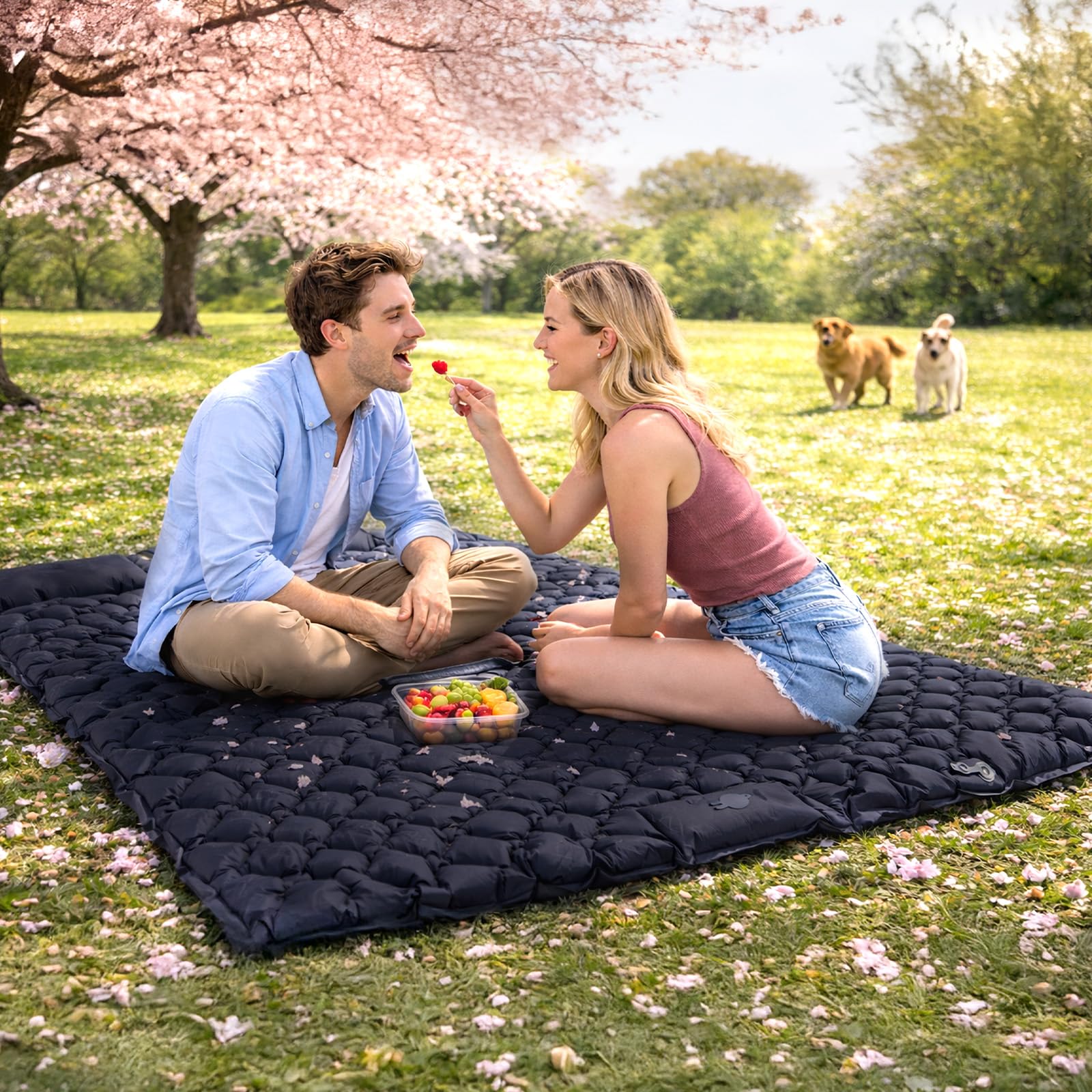 Doppelte selbstaufblasende Campingmatte 190x120cm – Integrierte Kissen & Fuß-/Handpumpe, leicht & wasserdicht, Outdoor Schlafmatte für Camping, Wandern, Picknick & Reisen (Marineblau)