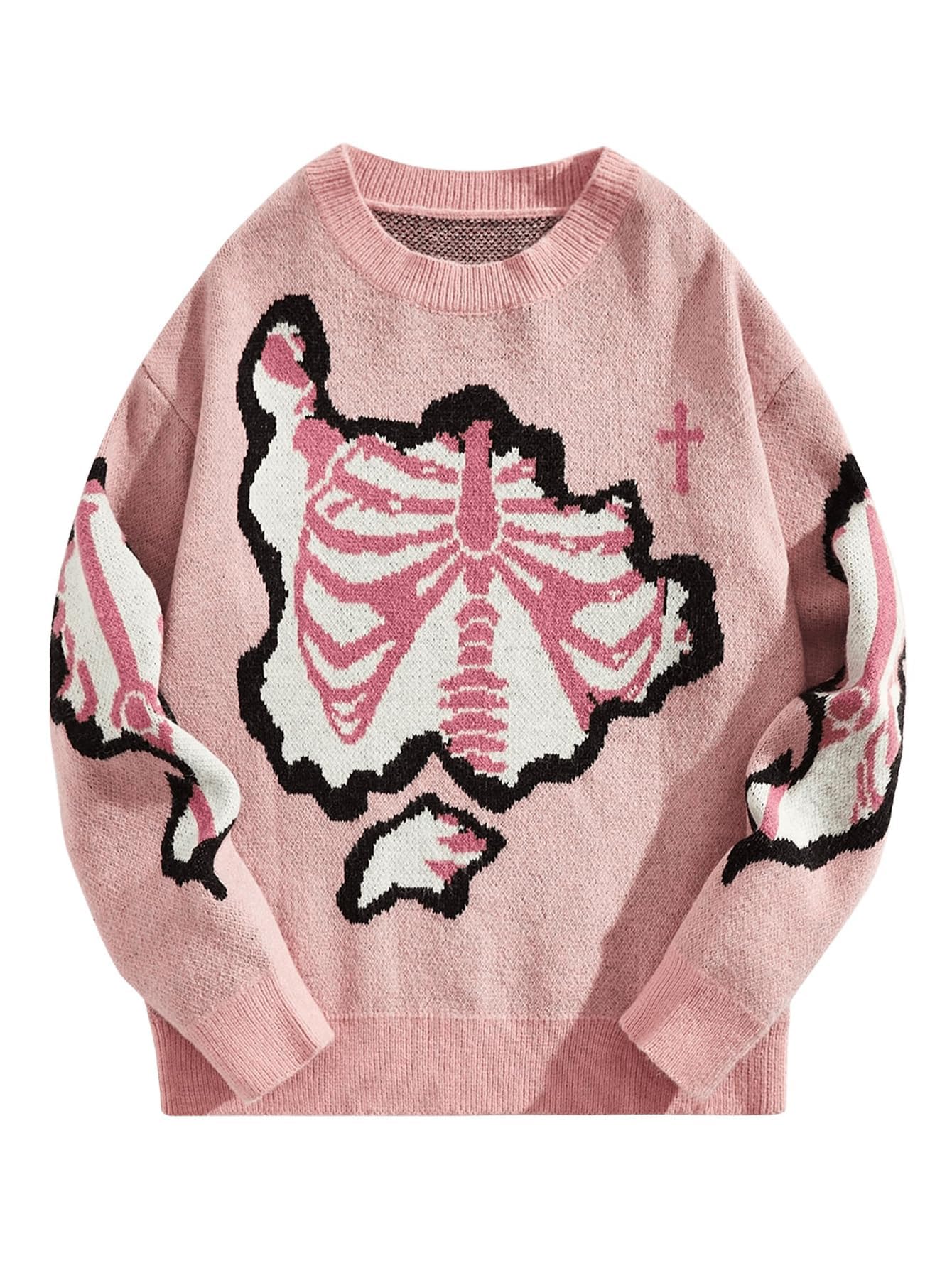 SOLY HUX Men's Y2K Skeleton Goth Sweater: Grunge Skull Graphic Pullover