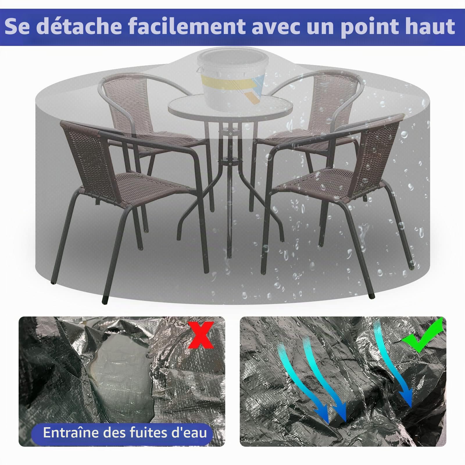 RICHIE Housses de protection pour meubles de jardin - Housse de table de jardin imperméable 190x80 cm - Housses de table extérieures pour meubles de jardin - Housses de jardin rondes respirantes en